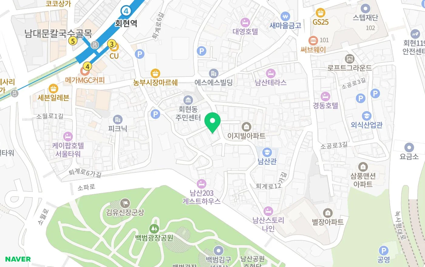 더데이홈 위치 지도 — 회현역 4호선 근처 퇴계로8길 58
